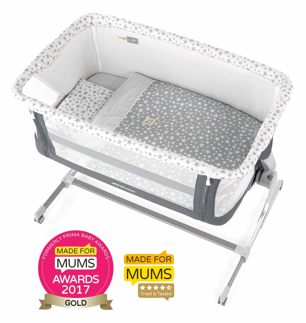 Jane Baby Side Crib + 4 Piece Bedding Set & Safety Mattress, Star - Image 15