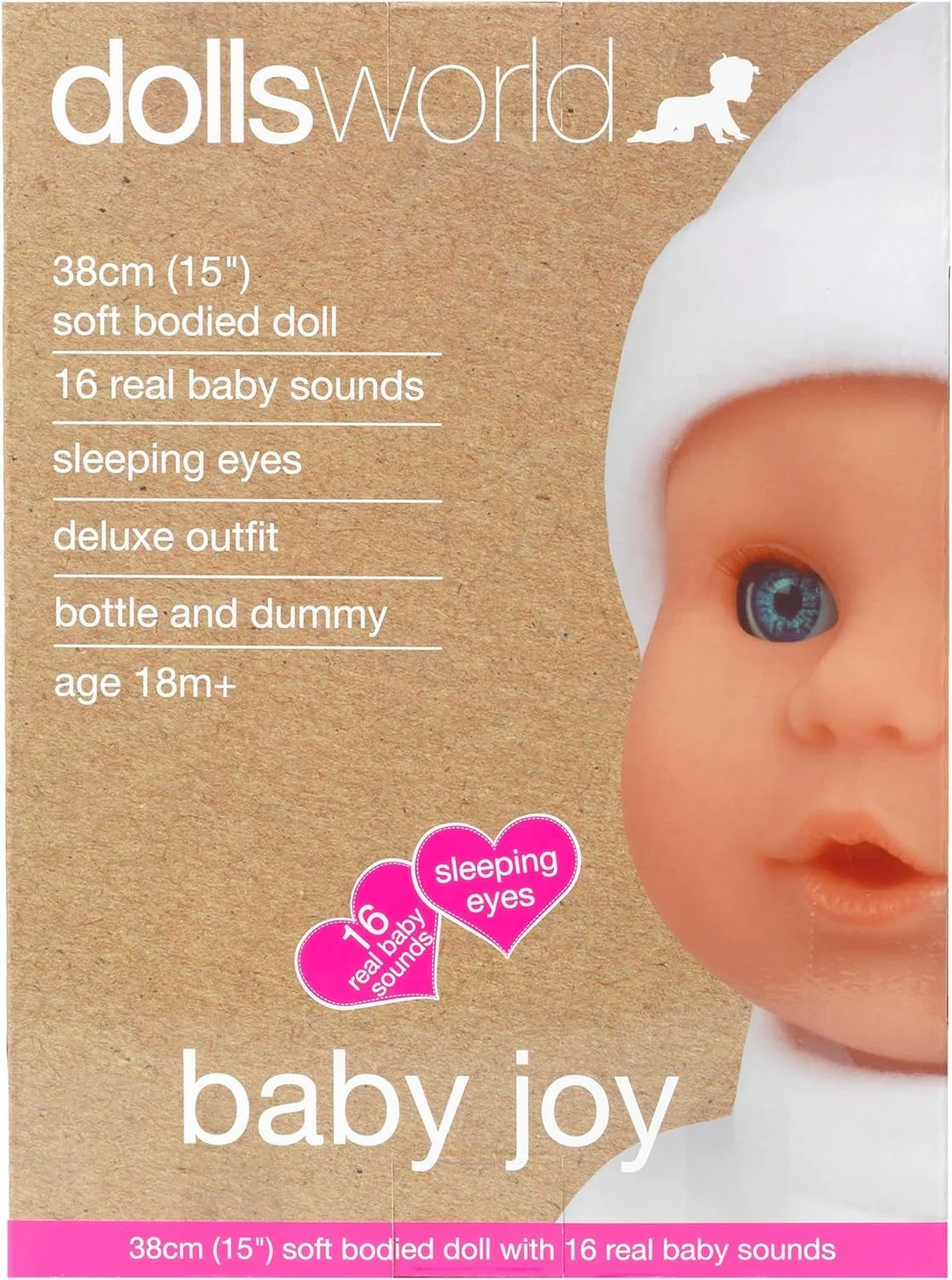 Johnston's Baby Joy, 38cm Soft Bodied Doll with Sleeping Eyes, Outfit, and 16 Interactive Sounds - Image 5
