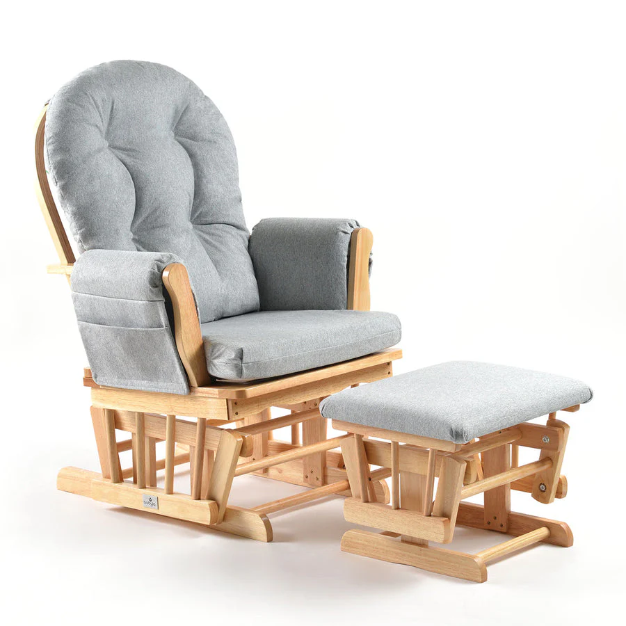 Johnston's Brompton Deluxe Baby Nursing Glider & Footstool – Suedette Comfort with Smooth Glide, Natural / Grey - Image 3