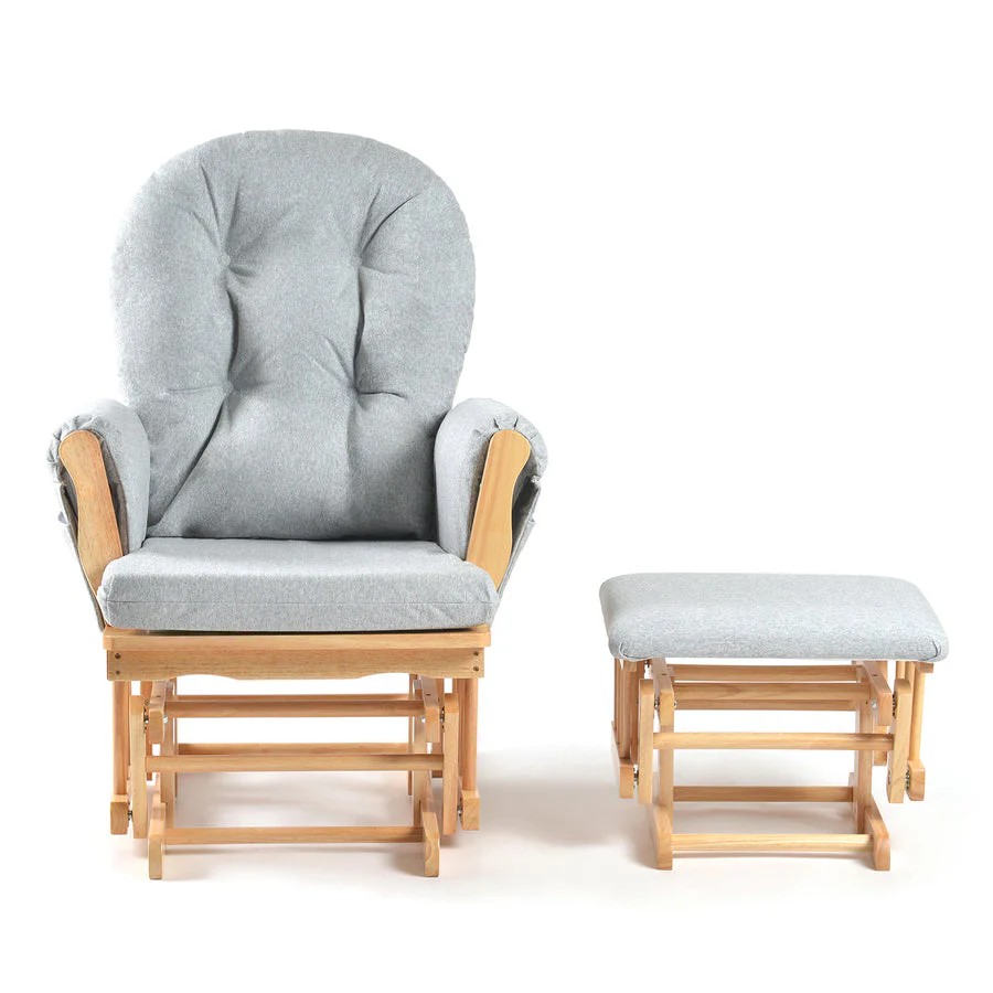 Johnston's Brompton Deluxe Baby Nursing Glider & Footstool – Suedette Comfort with Smooth Glide, Natural / Grey - Image 7