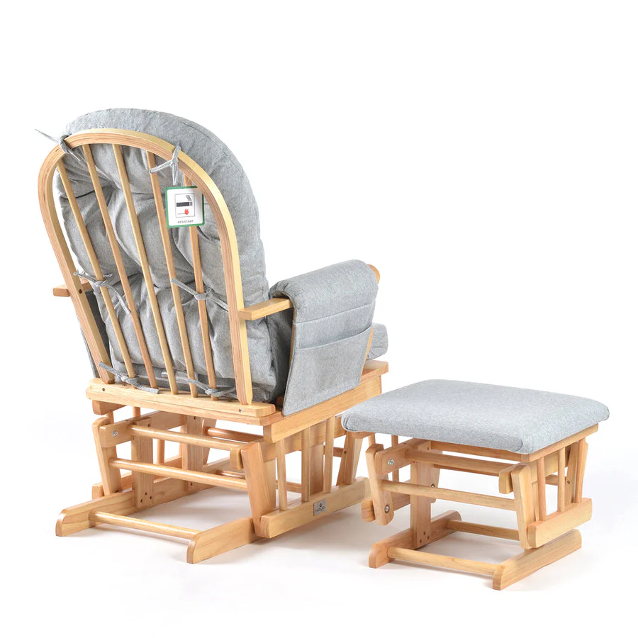 Johnston's Brompton Deluxe Baby Nursing Glider & Footstool – Suedette Comfort with Smooth Glide, Natural / Grey - Image 8