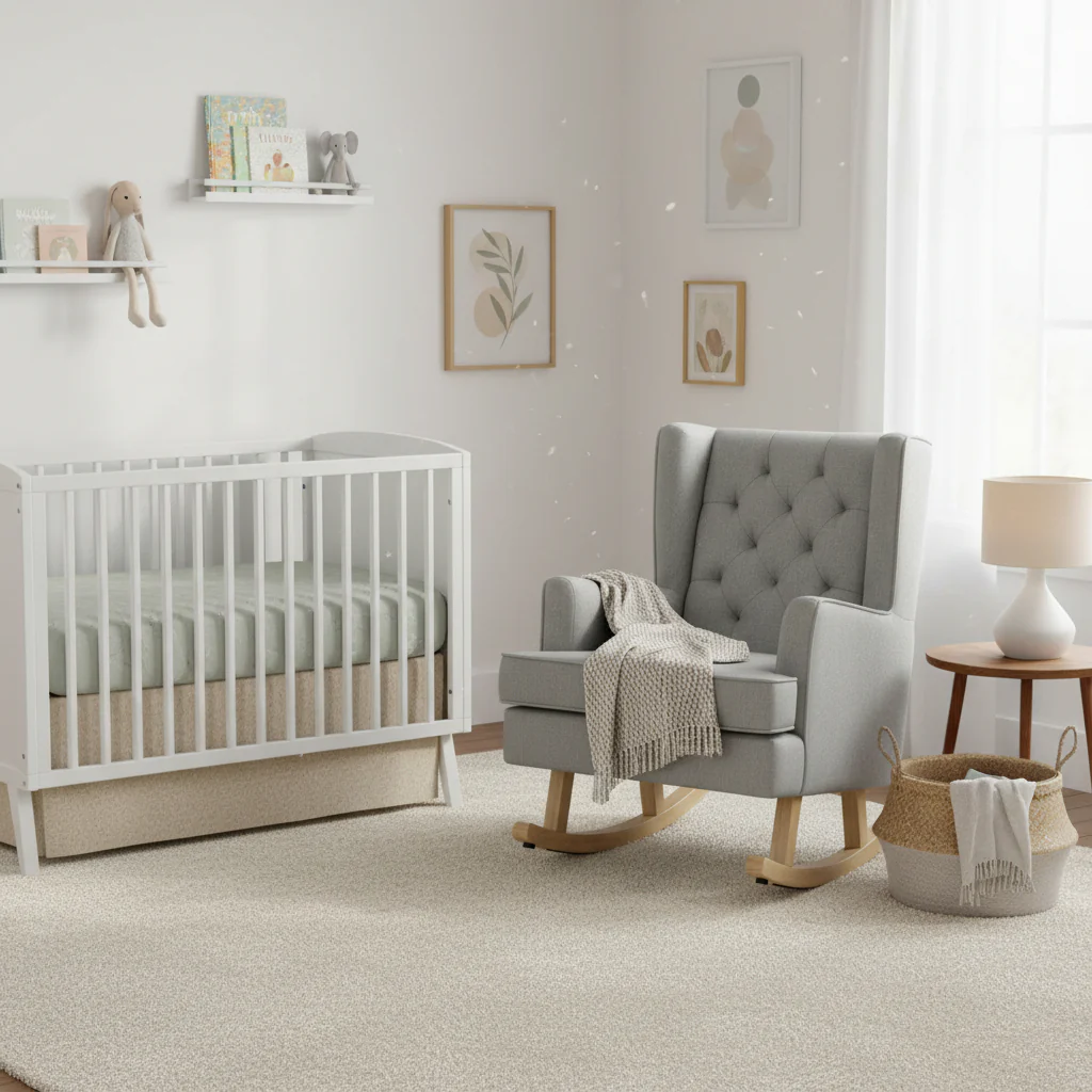 Johnston's Soothe Easy Deluxe Nursing Chair & Rocker with Foot Stool, Grey / Beechwood - Image 11