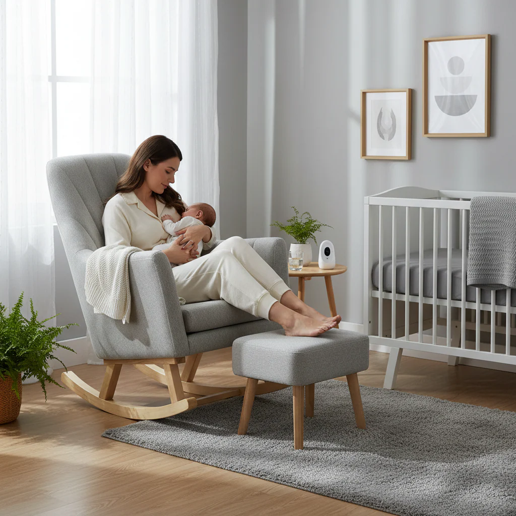 Johnston's Willow Nursing Rocking Chair & Footstool Set – Ergonomic Comfort for Feeding & Relaxing, Grey - Image 13