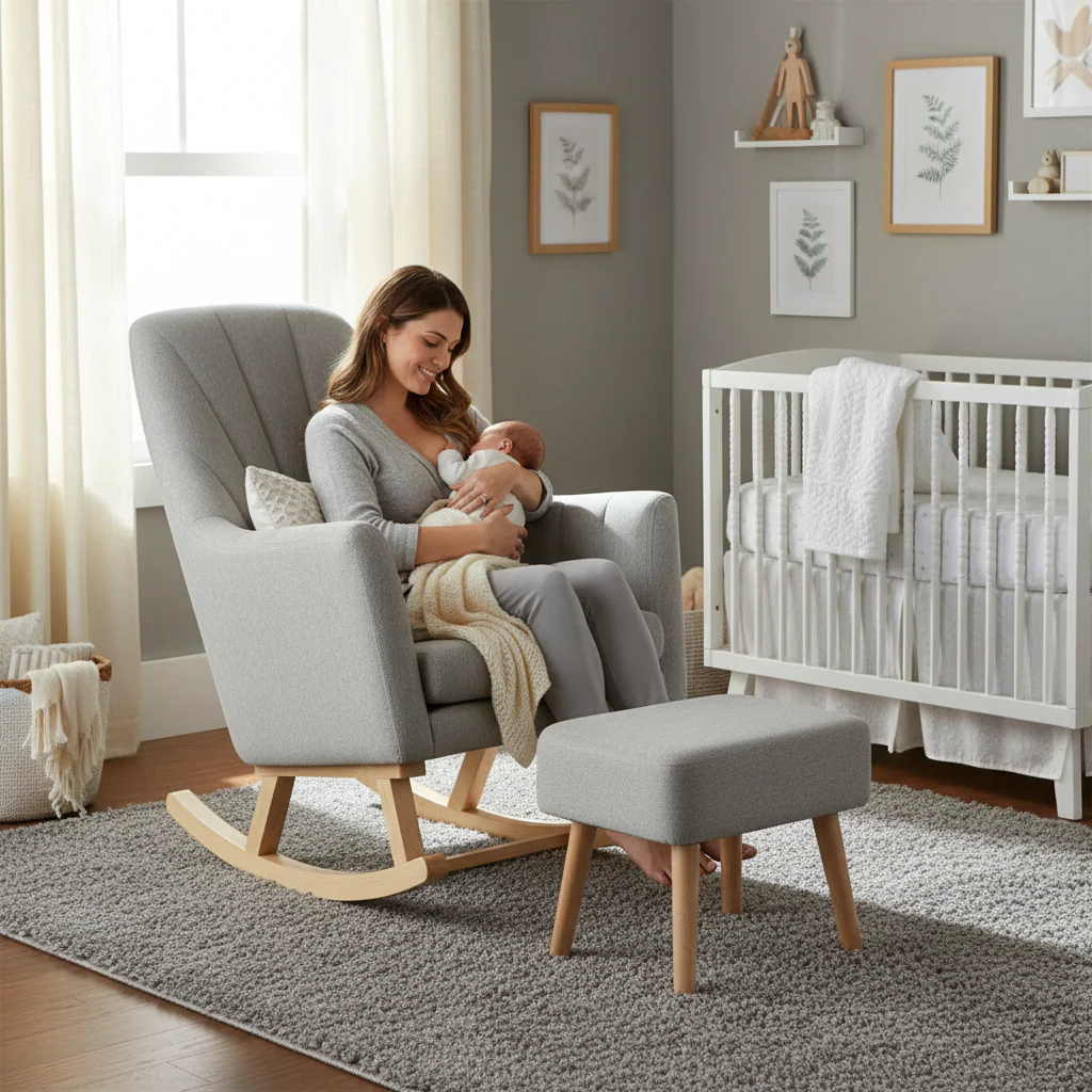 Johnston's Willow Nursing Rocking Chair & Footstool Set – Ergonomic Comfort for Feeding & Relaxing, Grey - Image 14